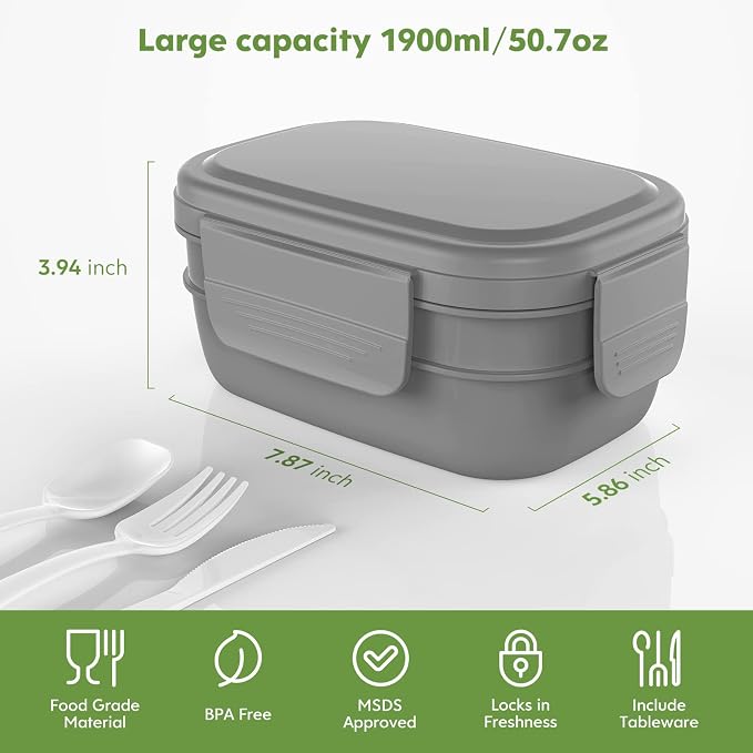 HOMETALL Bento Box Adult Lunch Box,3 Stackable Bento Lunch Containers for Adults/Kids, Modern Minimalist Design Bento Box with Utensil Set, Leak-Proof Lunchbox for Dining Out, Work, Picnic, School