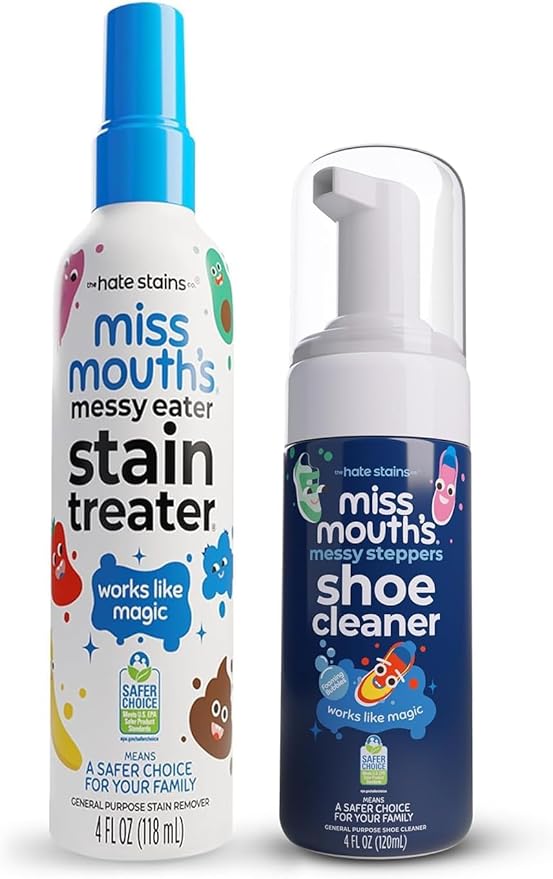 Miss Mouth's Stain Treater & Messy Steppers Shoe Cleaner Stain Remover Duo | Stain Remover for Clothes, Carpet, Upholstery and Shoe Cleaner for Sneakers, Leather, Cloth, Mesh