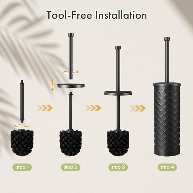Toilet Bowl Brush and Holder Set 3 Pack with 6 Extra Brush Heads | Extra Long Handle with Splash Guard Cover, Tool-Free Installation, Bathroom Space-Saving, Cleaner Sets for Apartments, RV (Black)