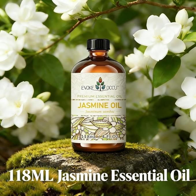 EVOKE OCCU Jasmine Essential Oil for Diffuser, Cleaning & Air Freshening | Mild Floral Aroma For Relaxation, Purify Air, Perfect For Spray & Diffuser Daily Use - 4 Fl Oz / 118ML
