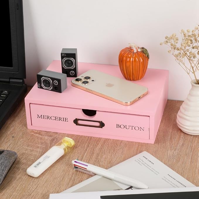 Wooden Storage Box Apothecary Drawers Vintage Wooden Drawers Wood Desktop Organizer with Drawer Countertop Drawer Library Card Catalog Cabinet Apothecary Cabinet（PINK）