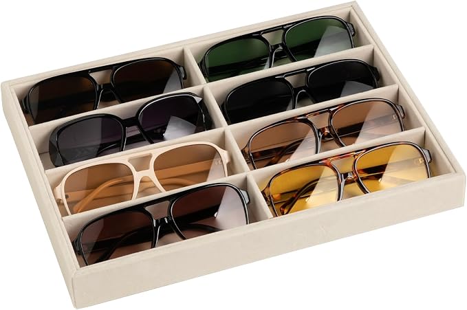 Frebeauty 8-Slot Sunglass Organizer,Velvet Sunglass Holder for Drawer | Vanity Glass Holder,Sunglass Case For Multiple Sunglass,Sunglass Tray,Glass Storage,Sunglass Box for Women,Eyeglass Organizer