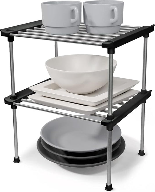 carrotez Set of 2 Stackable Cabinet Organizer Shelf 9.8 x 7.8 x 6.1 Black | Kitchen Counter Shelves, Kitchen Cabinet Organizers and Storage, Pantry Storage Shelf Organizer