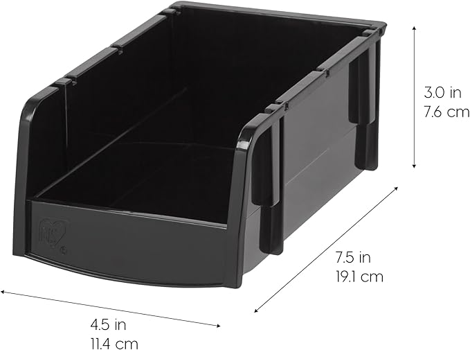IRIS USA 8-Pack, Small Stackable Storage Bins, Black | Organize small parts, hardware, craft supplies, pantry items, and household essentials with open-front access, stackable bins