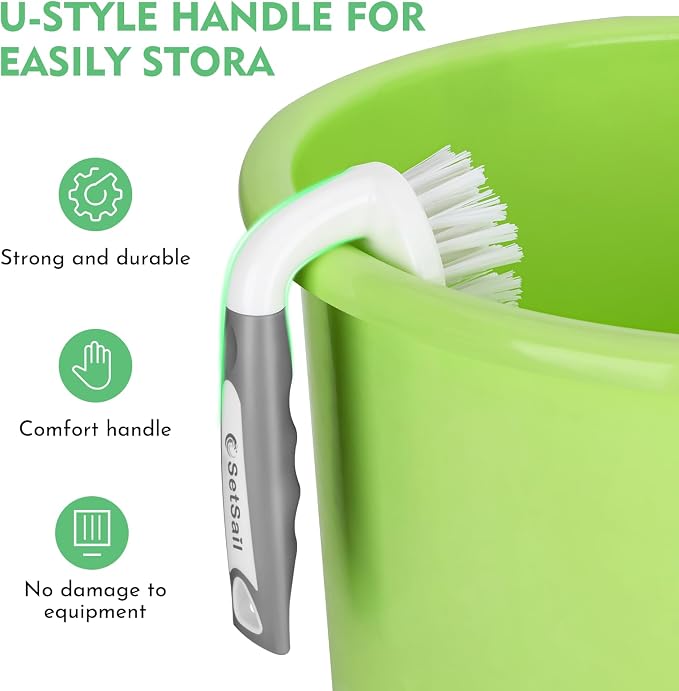 SetSail Scrub Brush, Heavy-Duty Scrub Brushes for Cleaning Gray White | Heavy-Duty Scrub Brushes for Cleaning Shower, Bathroom, Carpet, Kitchen and Bathtub Scrubber - 4 Pack