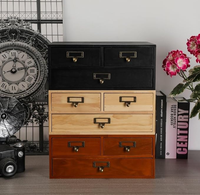 Wooden Storage Box Apothecary Drawers Vintage Wooden Box Wood Desktop Organizer Countertop Drawers Library Card Catalog Cabinet Apothecary Cabinet（WOOD 03）