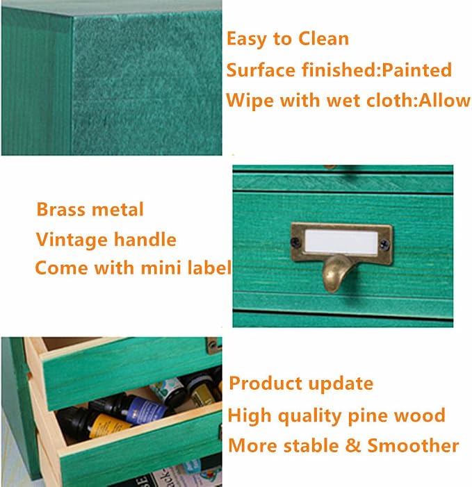 GoooodGift Wooden Drawers Large Wooden Box with Drawer, Green | 5 Drawer Wood Storage Box , Vintage Desktop Organizer with Drawers, Desk Organizers for Library Card Catalog Cabinet