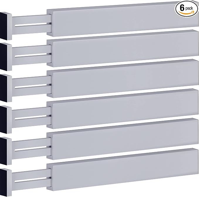 Bambüsi Bamboo Drawer Dividers 6 Pack - Deep Drawer Organizer, Adjustable 16 to 22 Inch Expandable Dividers, 2.6 Inch High Wood Separators for Kitchen, Clothes, Bedroom, Bathroom, Office - Grey