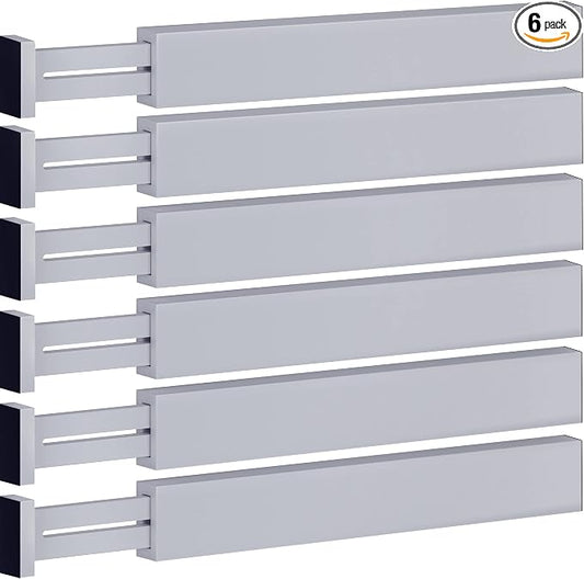 Bambüsi Bamboo Drawer Dividers 6 Pack - Deep Drawer Organizer, Adjustable 16 to 22 Inch Expandable Dividers, 2.6 Inch High Wood Separators for Kitchen, Clothes, Bedroom, Bathroom, Office - Grey