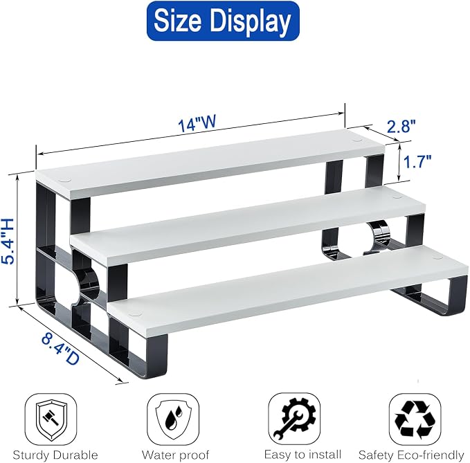 Cologne Organizer for Women,3 Tier Bathroom Organizer,Makeup Organizers,Perfume Stand for Dresser,Wooden Display Riser for Vanity,Bedroom,Waterproof(White-Width=14")