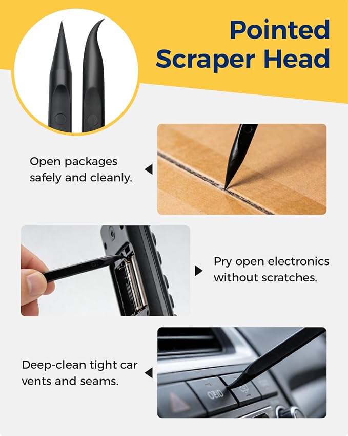 12Pcs Plastic Scraper Tool, Crevice Cleaning Tool, Non-Scratch Car Detailing Supplies for Cleaning, Versatile Label/Sticker Remover & Peeler Tool for Tight Spaces