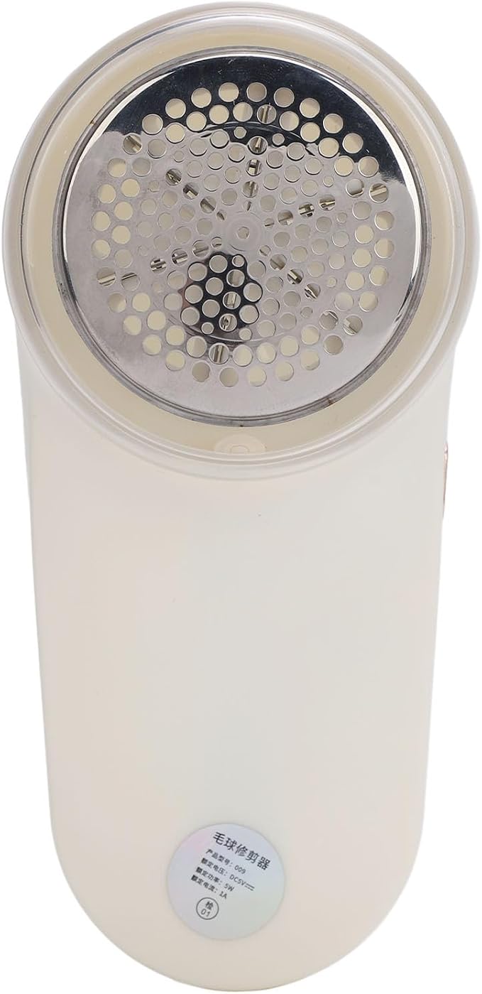Fabric Shaver and Lint Remover, Electric Defuzzer with 6-Leaf Stainless Steel Blades, Removable Bin, Dual Protection, for Clothes, Sweater, Couch, Blanket, Curtain (Cream White)