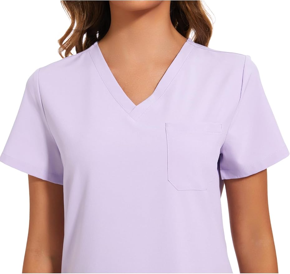 Scrubs Tops for Woman - Soft Stretch, V-Neck Tops | 3 Pockets, Side Split Design, Short Sleeve, Breathable & Lightweight Nursing Shirt, Easy-Care Fabric for All-Day Comfort