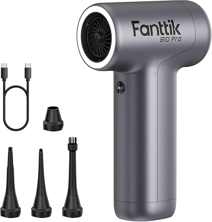 Fanttik B10 Pro Electric Air Duster (Sliver) | 110,000RPM Brushless Motor, One-Tap Booster, 3-Speed Adjustable Control for PC, Keyboard & Electronics