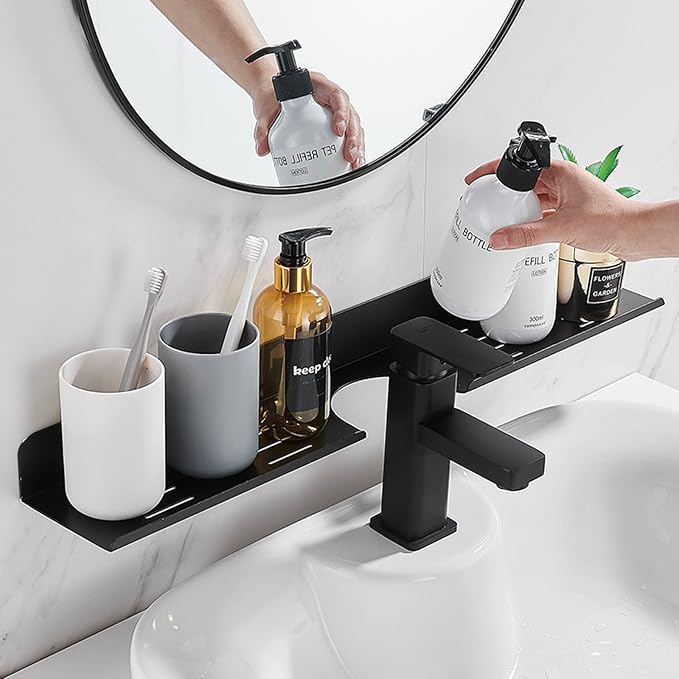 ROYALITA 17 Inch Acrylic Bathroom Shelf Organizer Over The Faucet, Over The Sink Shelves Bathroom Rack Over Faucet Countertop Organizer Kitchen Above Sinks Drain Shelf