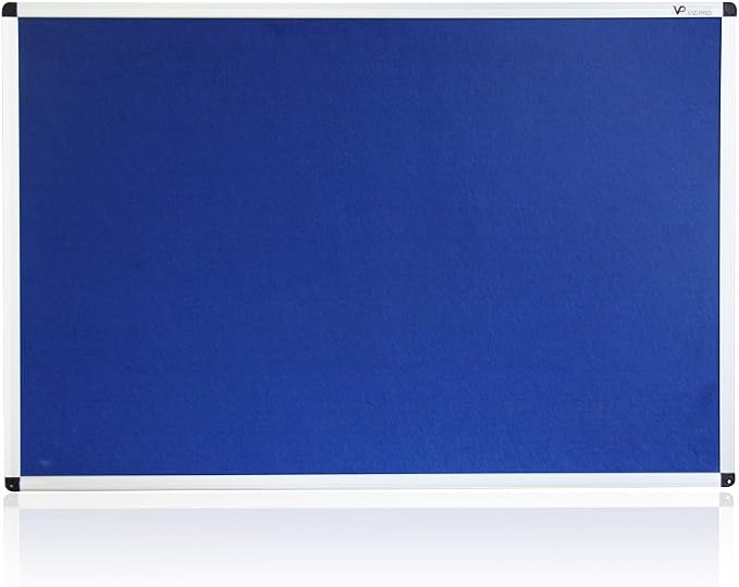 VIZ-PRO Notice Board Felt Blue, 48 X 36 Inches, Silver Aluminium Frame