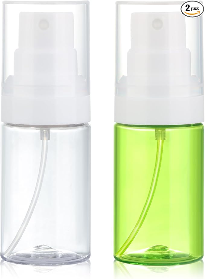 Travel Spray Bottles 2 Pack 1.35oz Small Fine Mist Spray Bottles, Portable Refillable Plastic Travel Bottle Set for Toners, Perfume, Rose Water