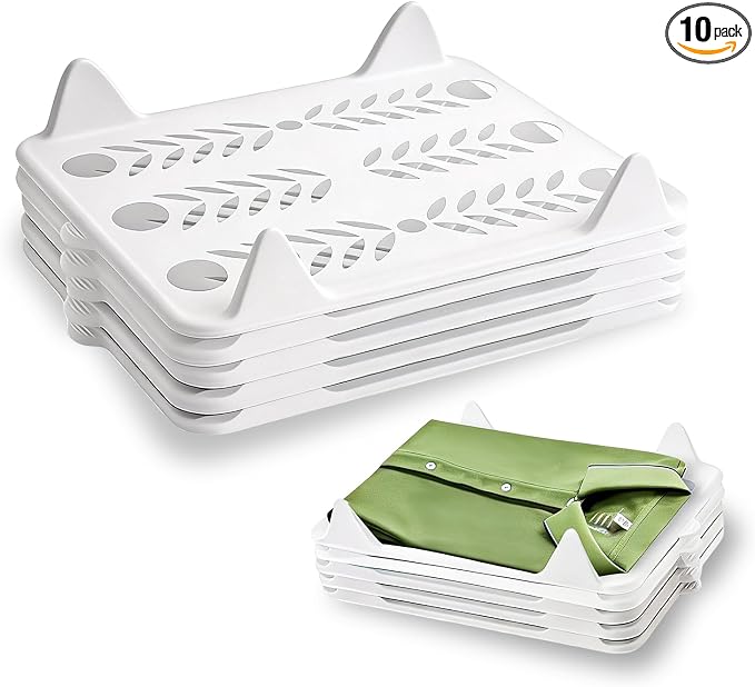 10 Pack Shirt Folding Boards for Clothes Storage | Extra Large Stackable Closet Organizer, Plastic Clothing Folder Shelf Dividers for Adult Tshirt, Sweatshirt
