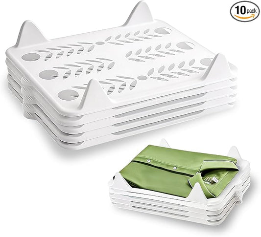 10 Pack Shirt Folding Boards for Clothes Storage | Extra Large Stackable Closet Organizer, Plastic Clothing Folder Shelf Dividers for Adult Tshirt, Sweatshirt