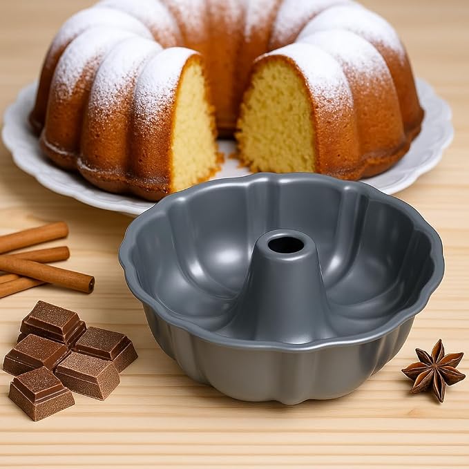 10-Inch Nonstick Cake Pan, Fluted Tube Pan for Pound & Ring Cakes | Heavy duty baking ring mold. Easy release non-stick tin for flawless angel food cake, coffee cakes, and jello molds.