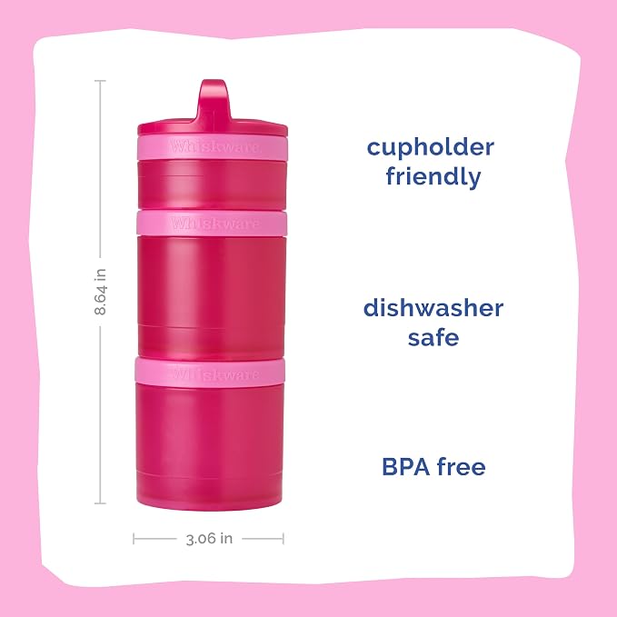 Whiskware Stackable Snack Containers for Kids and Toddlers, 3 Stackable Snack Cups for School and Travel, Pink