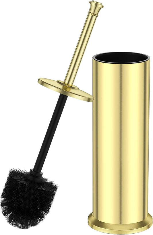 Gold Toilet Brush and Holder，Long Handled Gold Toilet Brush for Bathroom，Stainless Steel Heavy Duty Toilet Bowl Brush,Removable Inner Bowl,Deep Cleaning Dense Bristles Cleaner Brush -Space Saving