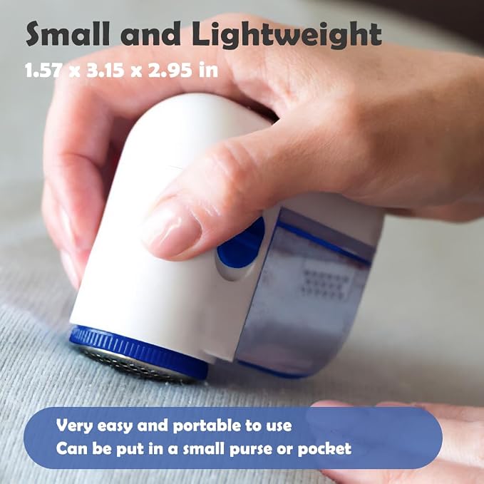 Fabric Shaver, Lint Remover for Clothes (Blue and White) | Electric Lint Shaver with 3-Leaf Blades, Battery Operated, Remove Clothes Fuzz, Lint Balls, Pills