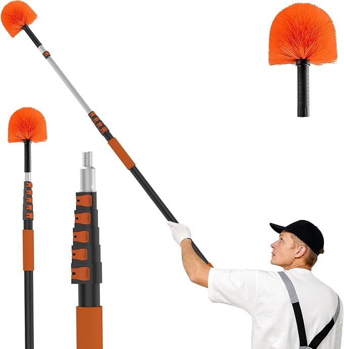 LAANPOLE 24FT Cobweb Duster with Extension Pole, Spider Web Brush for Cleaning Extendable, Professional Ceiling and Corner Dusters for Outdoor Indoor Use