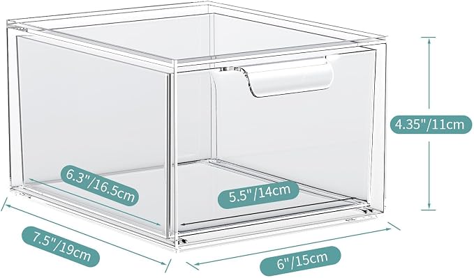 SpaceHacks 4 Pack Stackable Makeup Organizer and Storage, Acrylic Organizers，Clear Plastic Storage Drawer with Handles for Vanity, Undersink, Kitchen Cabinets, Pantry