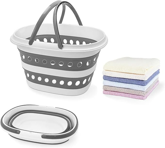 Compact Collapsible Laundry Basket, Small Size Pop-Up Hamper Perfect for Bedroom Side,Bathroom,Travel, Not for Large Families, Foldable with Handle, Measures 16 x 12.5 x 9.5 In, (Gray)