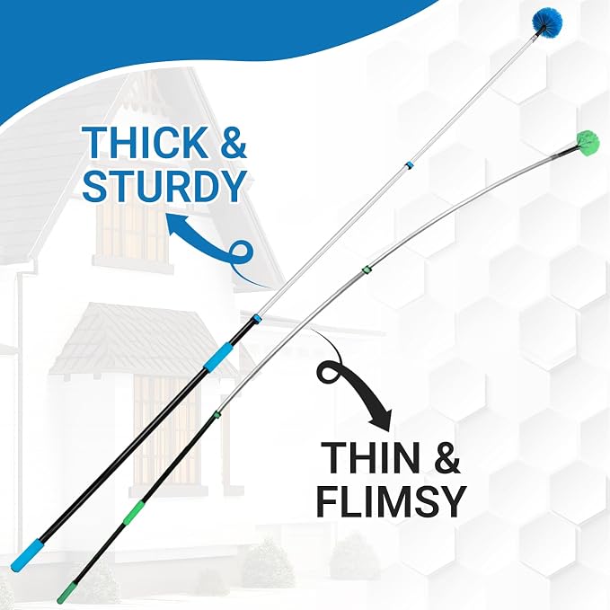 20FT High Ceiling Fan Duster with 5-12FT Extension Pole, Extendable Reusable Cobweb and Bendable Feather Duster Kit for Cleaning Spiderweb and Dust