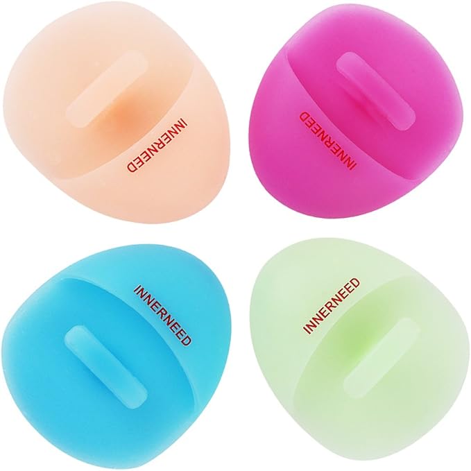 Super Soft Silicone Face Cleanser and Massager Brush Manual Facial Brush | INNERNEED Short Bristles Exfoliating Cleansing Handheld Mat Scrubber for Sensitive, Delicate, Dry Skin (Pack of 4)