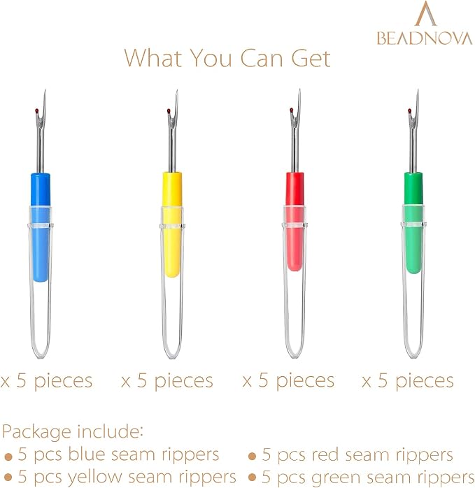 BEADNOVA Stitch Remover 20pcs Stitch Ripper Small Thread Cutter Thread Eraser for Embroidery Crafting Sewing (4 Colors)