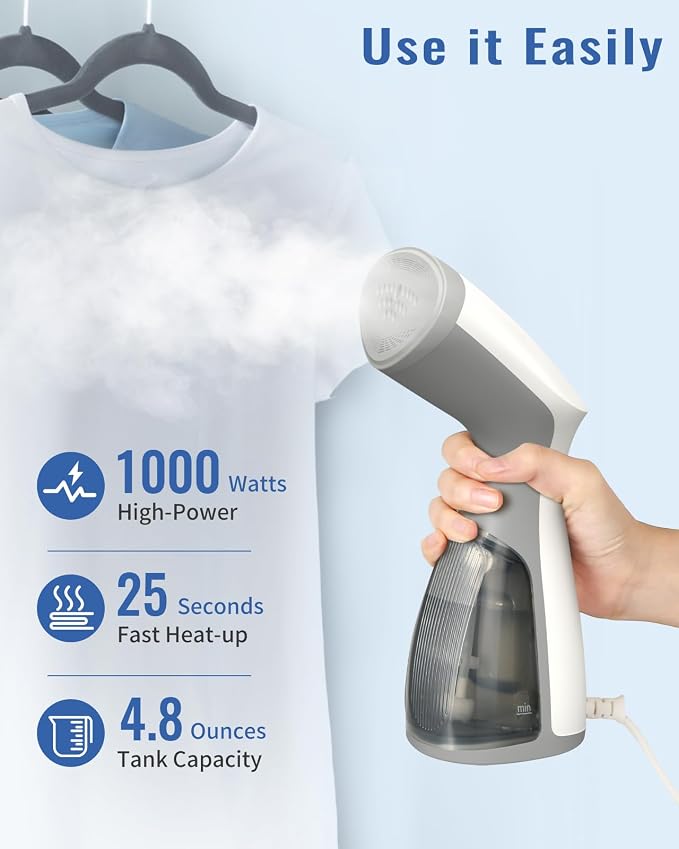 BEAUTURAL Steamer for Clothes, Portable and Handheld Garment Wrinkle Remover, Fast 25s Heat-up, 120V Only (Not for 220V Europe)