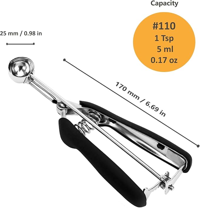 Extra Mini Cookie Scoop for Baking, 1 tsp / 5 ml Cookie Scooper, 18/8 Stainless Steel Cookie Scooper for Baking, Cookie Dough Scoop with Non-slip Grip (#110 25mm)