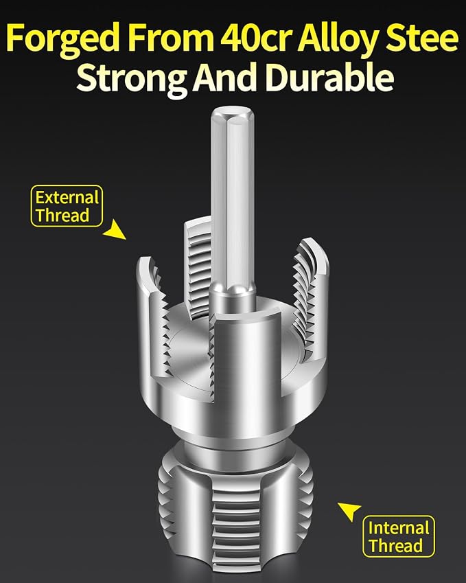 3-Piece PVC Pipe Threading Tool, 1/2, 3/4 and 1 Inch | Integrated internal and external pipe threader works with electric drills for PVC and plastic pipe repair.