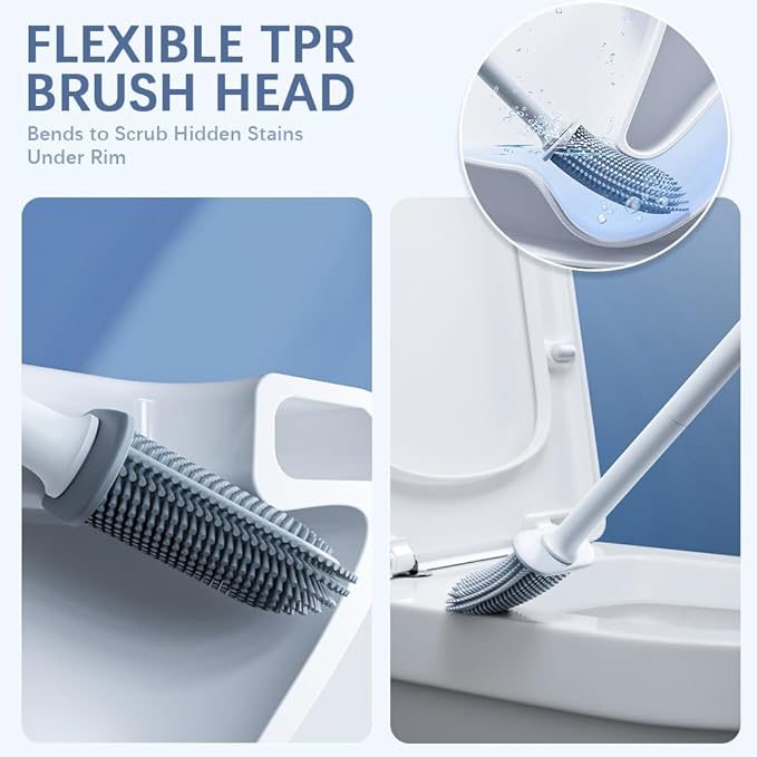 Dual-Sided RV Silicone Toilet Brush with TPR Bristles & Detachable ABS Handle Set, Wall Mountable Toilet Bowl Brush,Flexible Cleaners Brushes for 360°Deep Cleaning Bathroom/Camper (Gray‌)