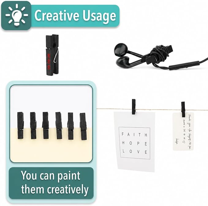 Mr. Pen- Mini Wooden Clothes Pins for Photo, 1.4 Inch, 132 Pack, Black | Small Craft Clips for Card Making, Hanging Pictures, Party Favors, DIY Art Projects, Miniature Decorations, Durable Spring