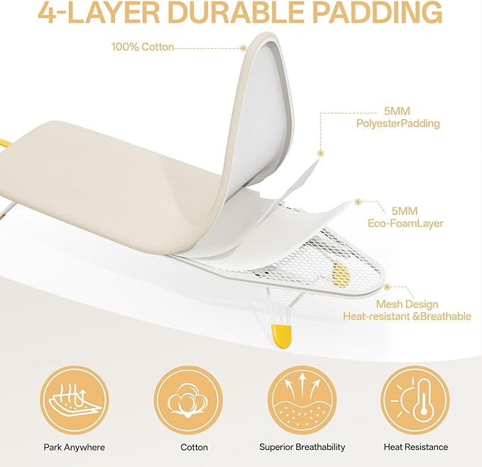 Small Ironing Board Tabletop, Table Top Iron Board Small with Mesh Metal Base, Mini Tabletop Ironing Boards Space Saving, Compact Table Top Iron Boards Small with Non-Slip Feet,12x38 Cream White