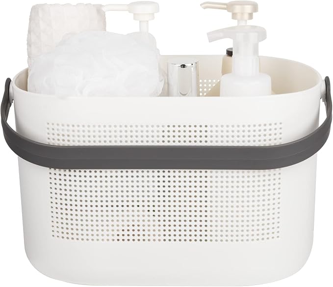 Plastic Protable Shower Caddy Basket, Storage Organizer with Handle, Grey | Bottom Drain Holes, Keep Dry, Sturdy and Durable, Easy to Carry for Bathroom, Kitchen, Dorm Room, RV, College