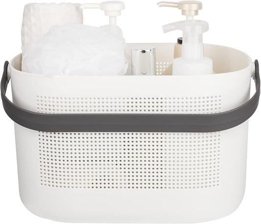 Plastic Protable Shower Caddy Basket, Storage Organizer with Handle, Grey | Bottom Drain Holes, Keep Dry, Sturdy and Durable, Easy to Carry for Bathroom, Kitchen, Dorm Room, RV, College