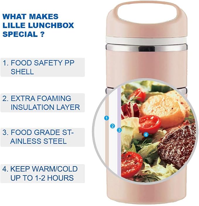 Lille Home Stackable Stainless Steel Thermal Compartment Lunch/Snack Box, 3-Tier Insulated Bento/Food Container with Lunch Bag, Utensils Set and Three Extra Seals, 43OZ (Gold with Utensils)