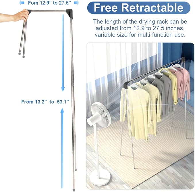 Portable Garment Rack, Folding Clothes Rack Collapsible Clothing Rack for Dance, Travel, Camping, Laundry, Indoor, Outdoor, Drying, RV, Mini Compact Racks Black + 3 Mini Clothes Hangers