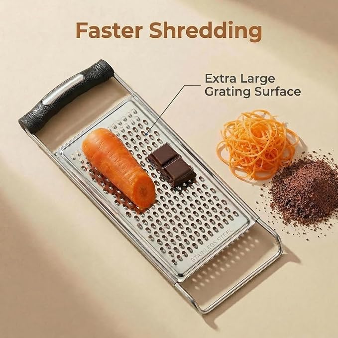 NACOLUS Stainless Steel Fine Cheese Grater & Zester with Ergonomic Handle - Dual Side for Fine Shredding and Zesting - Perfect for Hard Cheese, Citrus, Ginger, Garlic, Dishwasher Safe