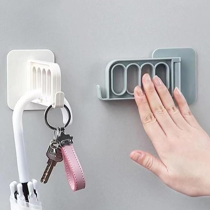 Wall Mount Coat Hanger Holder, 4 Hole Folding Clothes Hanger Clothes Drying Organizer Rack Garment Hooks Rotatable Adhesive Clothes Drying Rack No Drilling for Laundry Room Bedroom, White