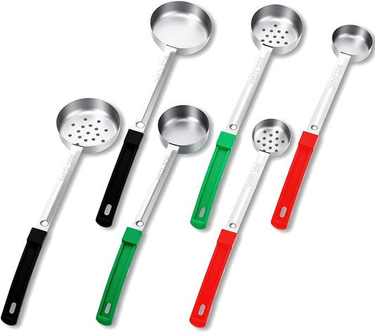 6 Pcs Portion Control Serving Spoons, 3 Size Portion Control Spoons Ladle Scoops Stainless Steel Proportion Manage Slotted and Unslotted Scoops for Weight Loss Kitchen