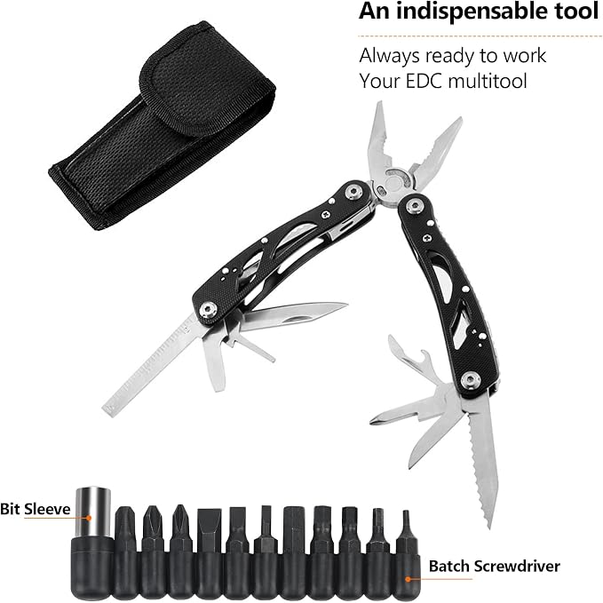 Multitool Pliers Set Stainless Steel Screwdriver Tool with 11 Screwdriver Bits Black 10 Pack