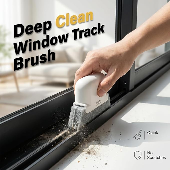2026 New Magic Window Track Cleaner Set – Handheld Multipurpose Cleaning Brush Windows Screen Brush for Window Grooves, Tile Grout Lines, Shutter Slats, Car AC Vents & Narrow Gaps (3pcs Yellow)