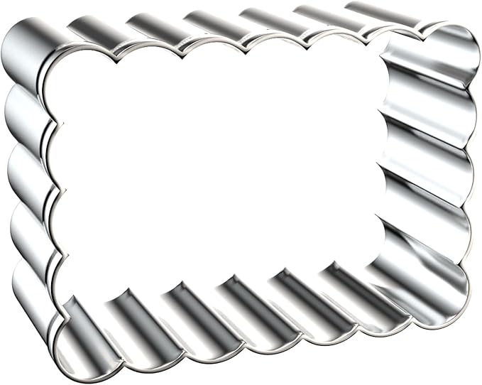 Rectangle Cookie Cutter Set with Scalloped Edge Assorted Sizes - 5 Inch, 4 Inch, 3 Inch, 2 Inch - Fluted Edge Plaque Frame Rectangluar Cookie Cutters Shapes Fondant Molds - Stainless Steel