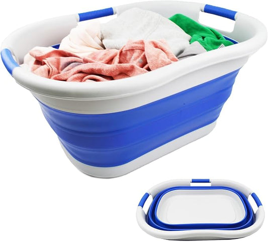SAMMART 40L (10.5 gallon) Collapsible Plastic Laundry Basket - Foldable Pop Up Storage Container/Organizer - Portable Washing Tub - Space Saving Hamper/Basket (1, Grey/Purplish Blue)